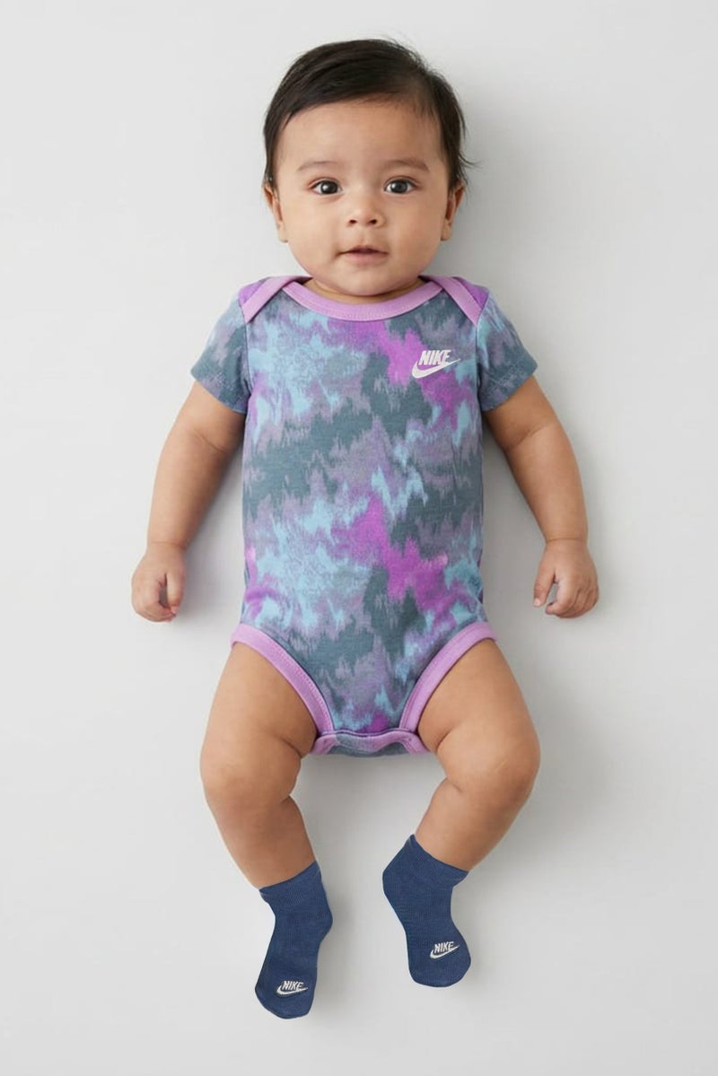 Nike Toddlers Boy 3 Pieces Tie Dye Bodysuit And Socks Set With Booties, Multicolor - Image 1