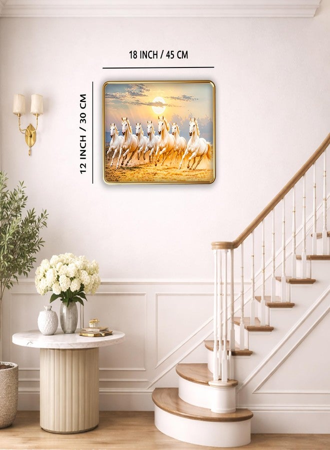 XOPY Seven Running Horses with Golden Frame | Vastu 7 horses Raw Pyrite Painting for Home, Office & Living Room Wall Decore | 12X18 Inch Sparkle Laminated Frame | Best For Gifting (53313, 12X18) - Image 3