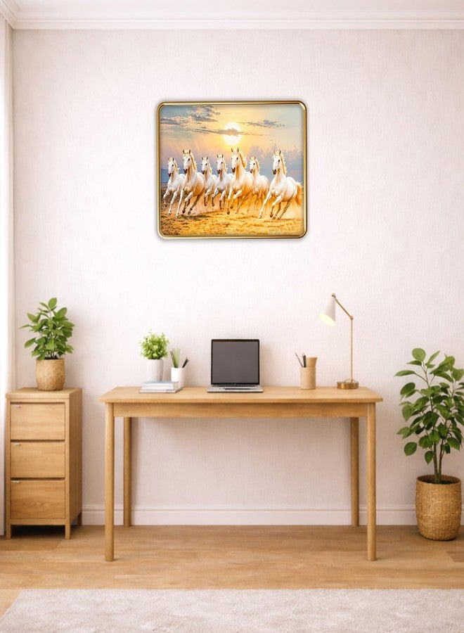 XOPY Seven Running Horses with Golden Frame | Vastu 7 horses Raw Pyrite Painting for Home, Office & Living Room Wall Decore | 12X18 Inch Sparkle Laminated Frame | Best For Gifting (53313, 12X18) - Image 2