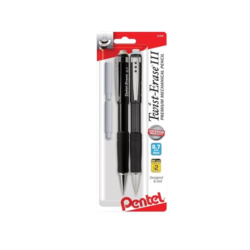 Pentel أقلام رصاص ميكانيكية بنتل® توست-إيراس® III، 0.7 مم، ألوان برميل متنوعة، عبوة من 2 قلم - Image 3