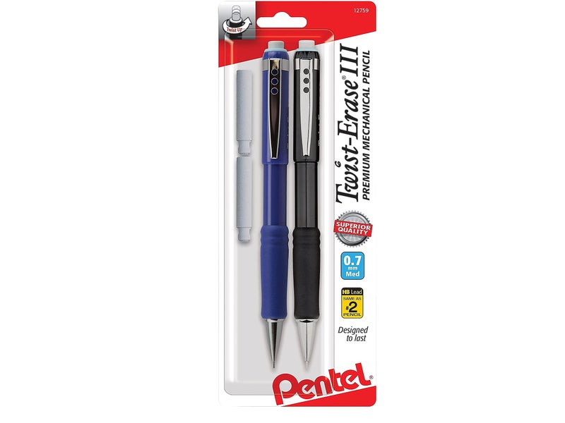 Pentel أقلام رصاص ميكانيكية بنتل® توست-إيراس® III، 0.7 مم، ألوان برميل متنوعة، عبوة من 2 قلم - Image 2