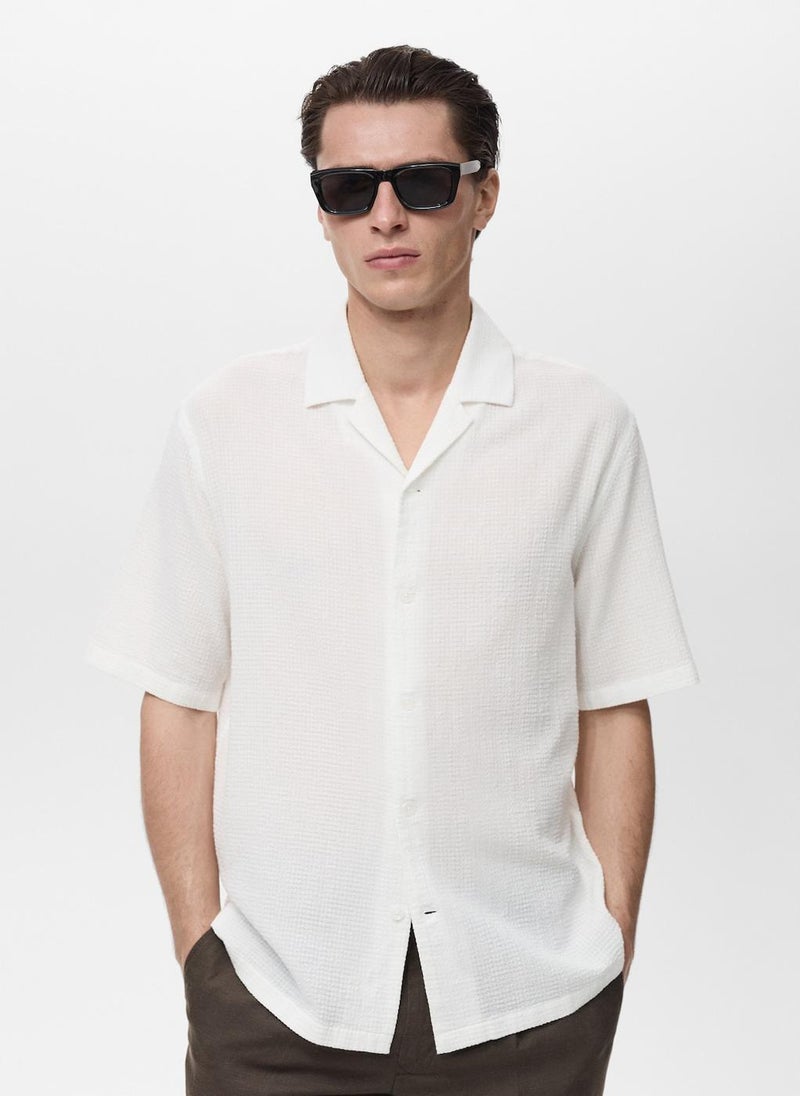Mango Man Seersucker Bowling Collar Shirt  - Image 1