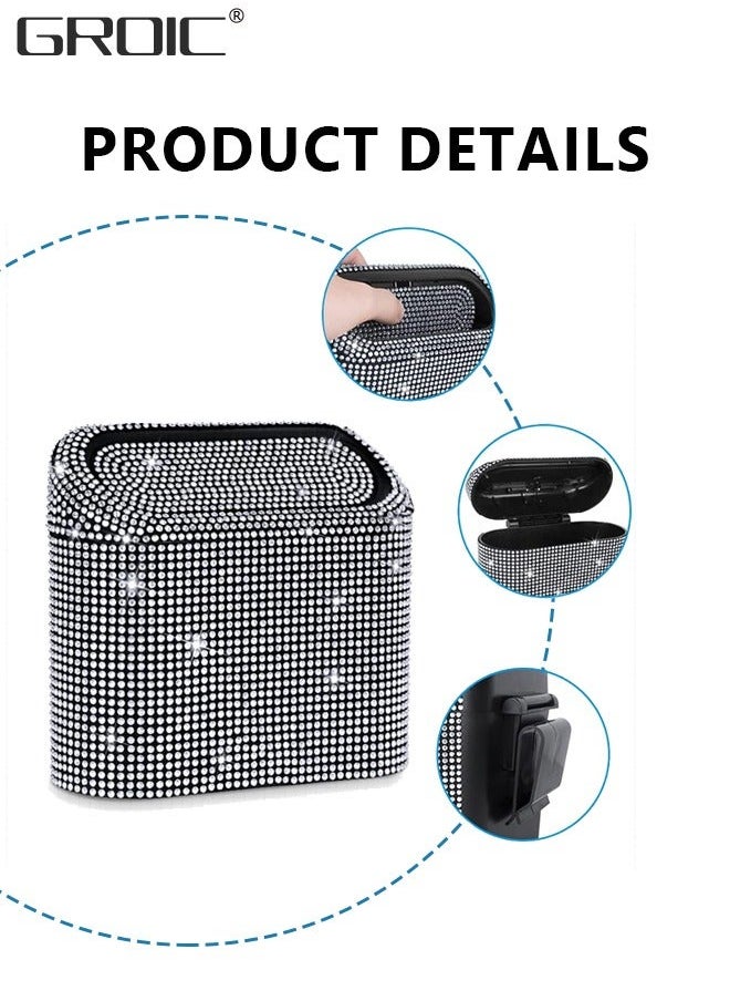 GROIC Car Trash Can with Lid, Bling Crystal Hanging Vehicle Bin Dustbin Garbage Organizer, Automotive Container for Auto Cars, Home, Office - White  - Image 2