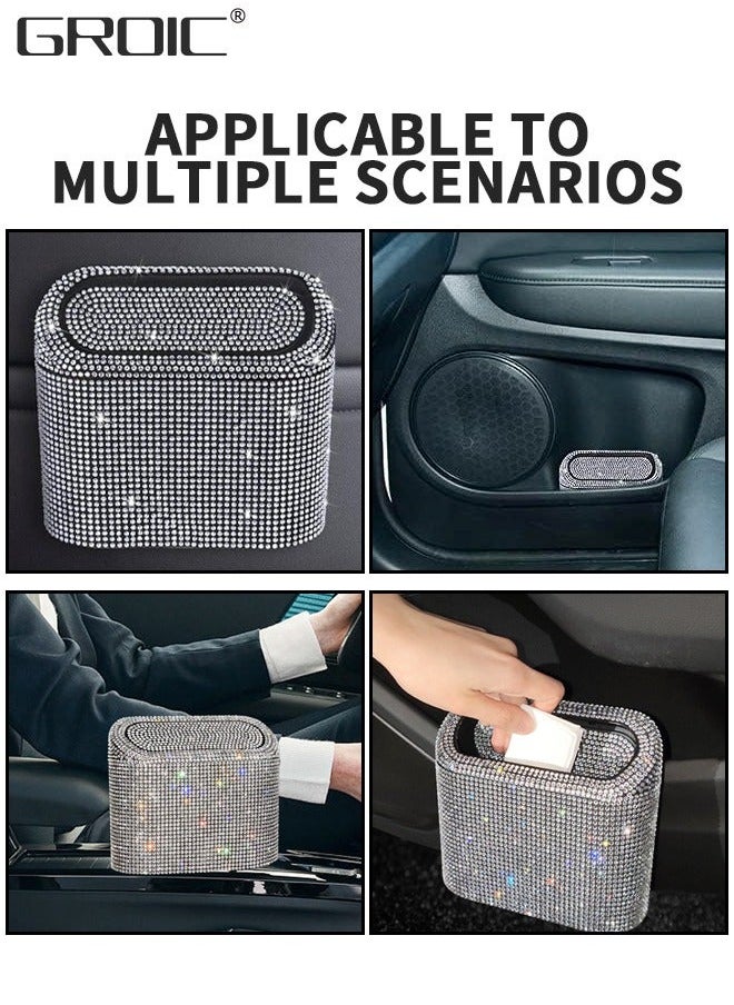 GROIC Car Trash Can with Lid, Bling Crystal Hanging Vehicle Bin Dustbin Garbage Organizer, Automotive Container for Auto Cars, Home, Office - White  - Image 3