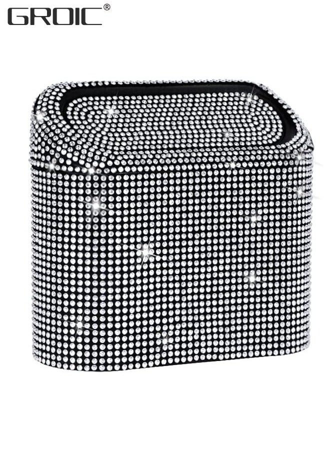 GROIC Car Trash Can with Lid, Bling Crystal Hanging Vehicle Bin Dustbin Garbage Organizer, Automotive Container for Auto Cars, Home, Office - White  - Image 1