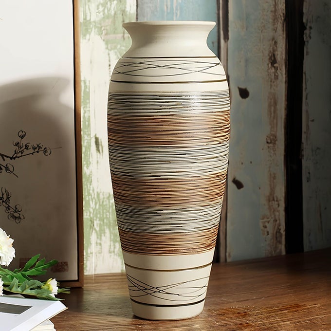 CERAMIC RUSTIC FARMHOUSE VASE 126 LARGE VINTAGE FLOWER VASE FOR HOME DECOR TALL BOHO TEXTURED VASES FOR LIVING ROOM TABLE MANTEL SHELF AND CENTERPIECES DECOR AND HOUSEWARMING B