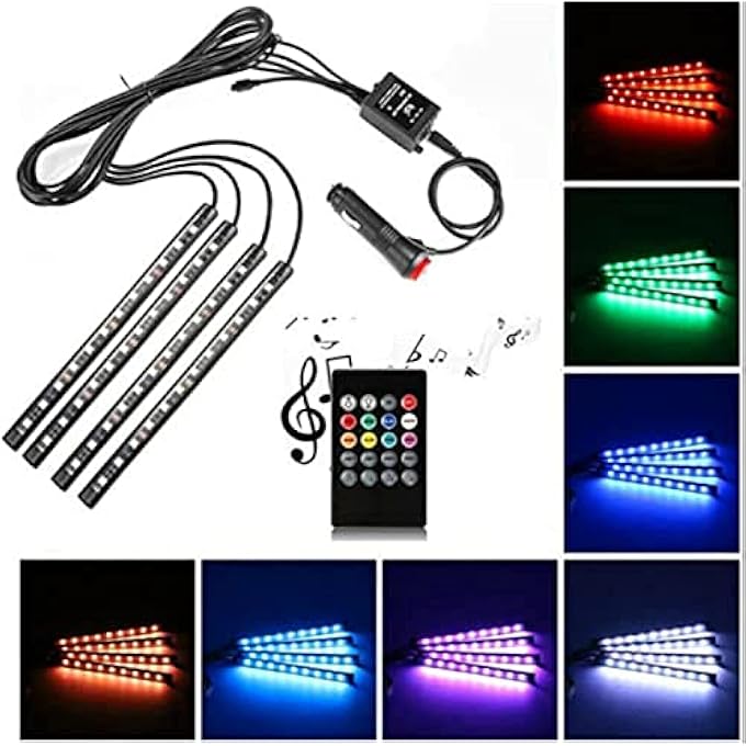 LUOWAN Car Led Strip Lights 4 Pieces Dc 12V 48 Led Multicolor Car Interior Music Light With Sound Active Function Wireless Remote Control MultiModes For Choice - Image 1