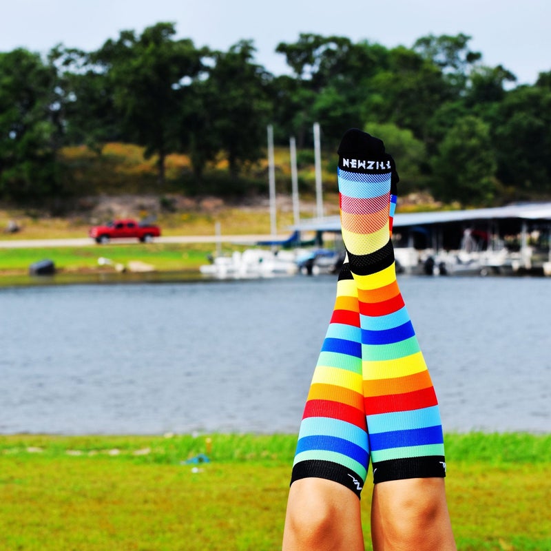 NEWZILL Medical Compression Socks for Women & Men, 20-30 mmHg Knee-High Support for Circulation, All-Day Comfort for Work Travel Running Cycling and Fitness (Rainbow Stripes, L/XL) - Image 4
