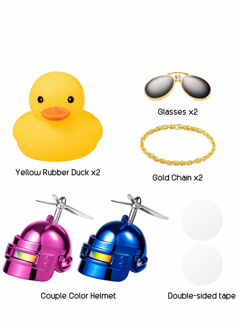 KASTWAVE Rubber Duck, Toy Car Ornaments, 2 PCS Dashboard Decorations Cool, Glasses, Blue and Pink Ducks with Propellers Helmet, Sunglasses, Gold Chain for Adults, Kids Gift  - Image 2