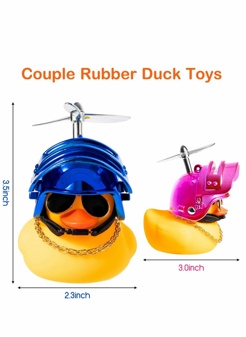 KASTWAVE Rubber Duck, Toy Car Ornaments, 2 PCS Dashboard Decorations Cool, Glasses, Blue and Pink Ducks with Propellers Helmet, Sunglasses, Gold Chain for Adults, Kids Gift  - Image 3