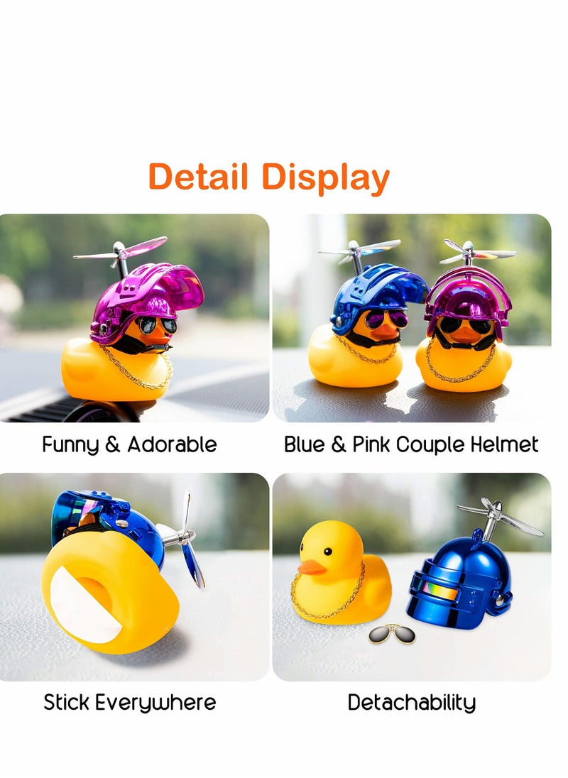 KASTWAVE Rubber Duck, Toy Car Ornaments, 2 PCS Dashboard Decorations Cool, Glasses, Blue and Pink Ducks with Propellers Helmet, Sunglasses, Gold Chain for Adults, Kids Gift  - Image 4