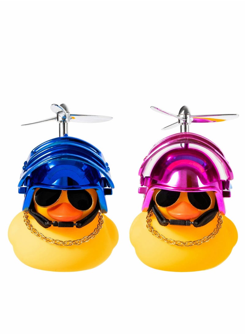 KASTWAVE Rubber Duck, Toy Car Ornaments, 2 PCS Dashboard Decorations Cool, Glasses, Blue and Pink Ducks with Propellers Helmet, Sunglasses, Gold Chain for Adults, Kids Gift  - Image 1