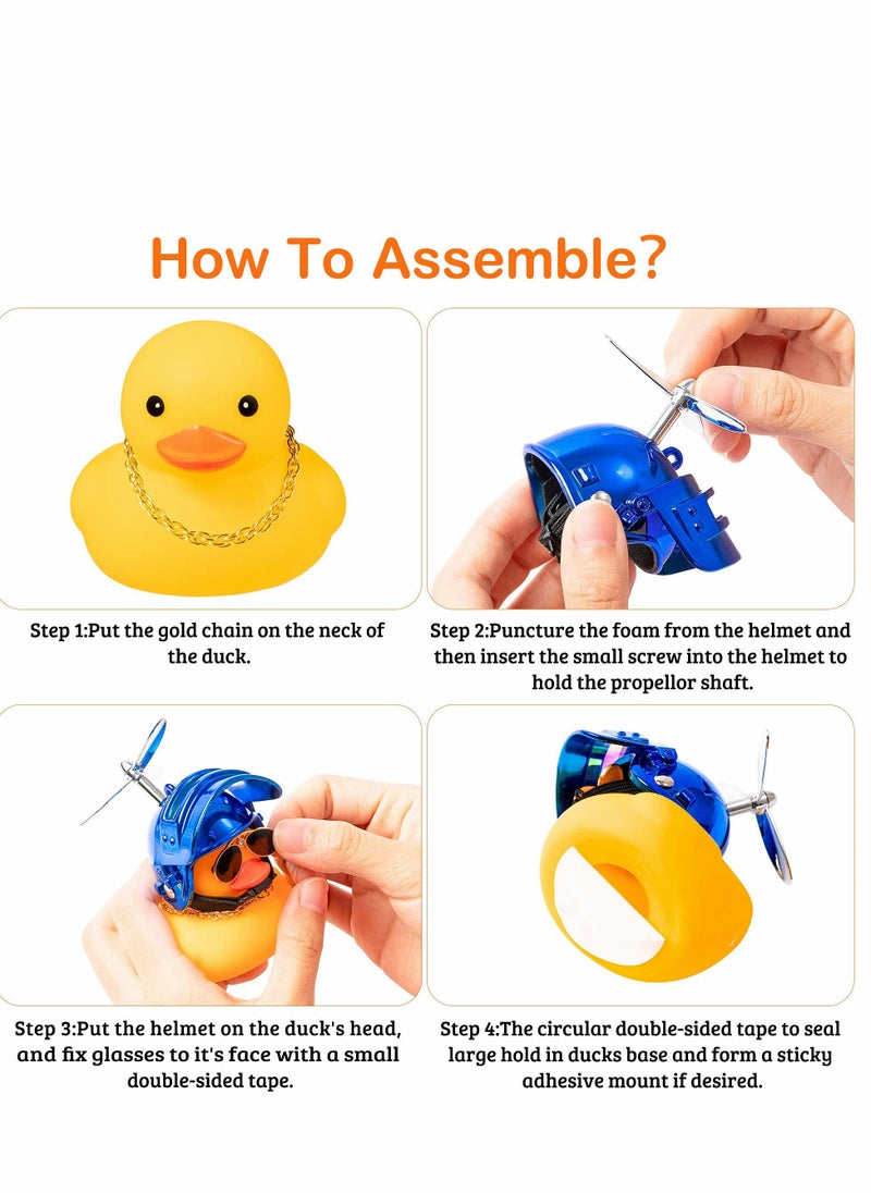 KASTWAVE Rubber Duck, Toy Car Ornaments, 2 PCS Dashboard Decorations Cool, Glasses, Blue and Pink Ducks with Propellers Helmet, Sunglasses, Gold Chain for Adults, Kids Gift  - Image 5