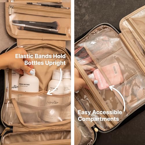 Carrywell |Not Made In China| Hanging Toiletry Travel Bag For Women, Makeup Organizer Case, Water-Resistant Cosmetic Bag For Full-size Containers, Toiletries (Black, Medium) - Image 3