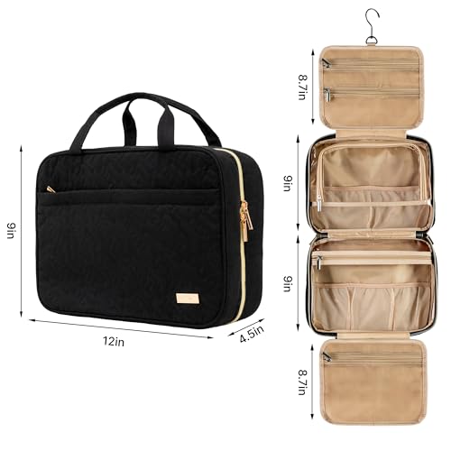Carrywell |Not Made In China| Hanging Toiletry Travel Bag For Women, Makeup Organizer Case, Water-Resistant Cosmetic Bag For Full-size Containers, Toiletries (Black, Medium) - Image 4