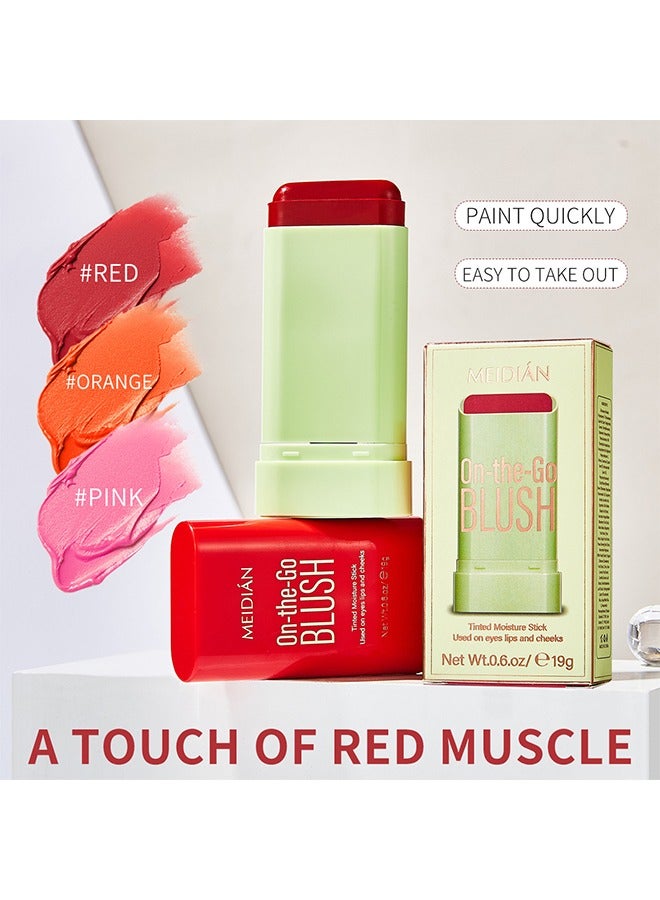 Meidián On-the Go Blush,Nude Cream Blush For Cheeks Face Blushes Stick Palette Bronzer Highlighter Shape Contour Moisturizing And Breathable Matte Long-wearing Waterproof Red - Image 3