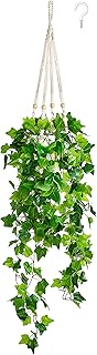 Dahey Fake Hanging Plants Artificial Decor Macrame Plant Hanger with Artificial Vines in Pots Greenery for Wall Ceiling - Image 1