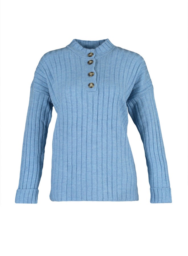 trendyol Blue Collar Buttoned Ribbed Knitwear Sweater - Image 5