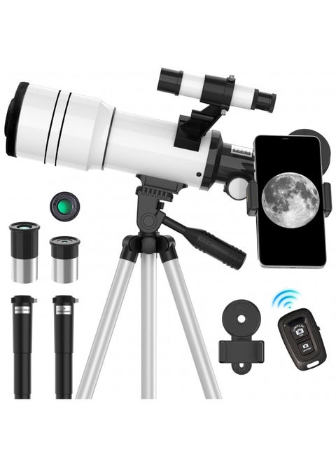 ToyerBee Telescope for Adults & Kids, 70mm Aperture Astronomical Refractor Telescopes for Astronomy Beginners (15X-150X), 300mm Portable Telescope with an Phone Adapter & A Wireless Remote