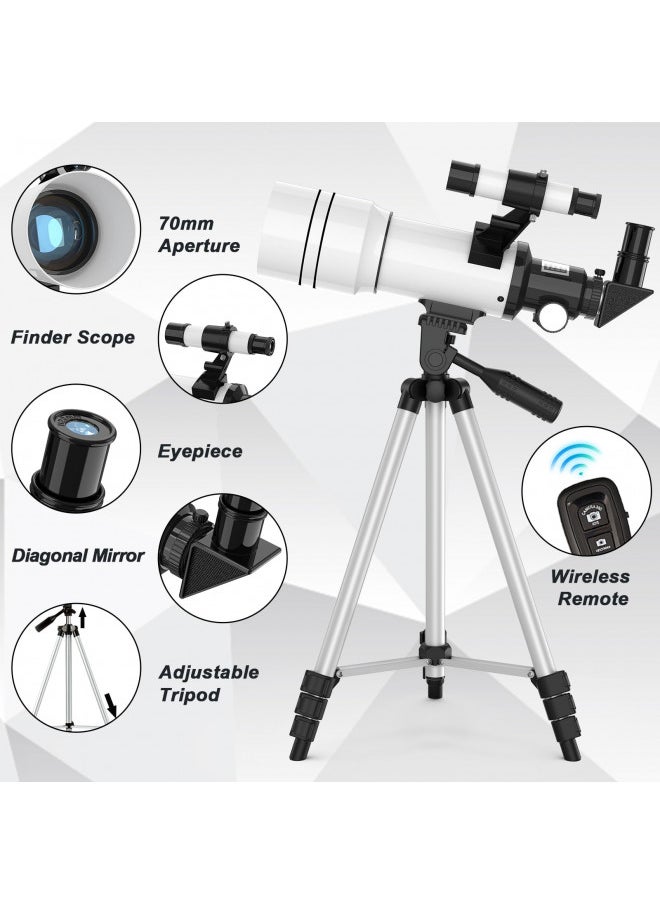 ToyerBee Telescope for Adults & Kids, 70mm Aperture Astronomical Refractor Telescopes for Astronomy Beginners (15X-150X), 300mm Portable Telescope with an Phone Adapter & A Wireless Remote
