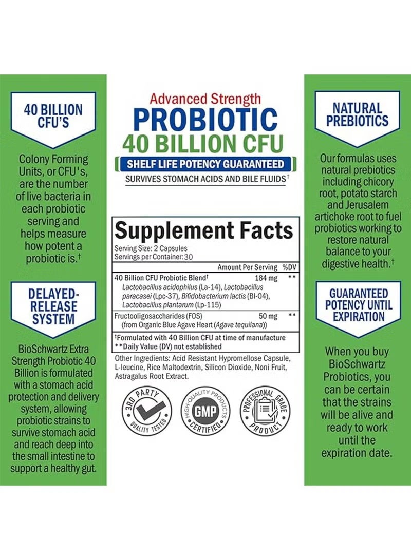 بروبيوتيك لايف البروبيوتيك 40 مليار Cfu 60 كبسولات,مكونات غير المعدلة وراثيا,100٪ خالية من مسببات الحساسية - Image 2