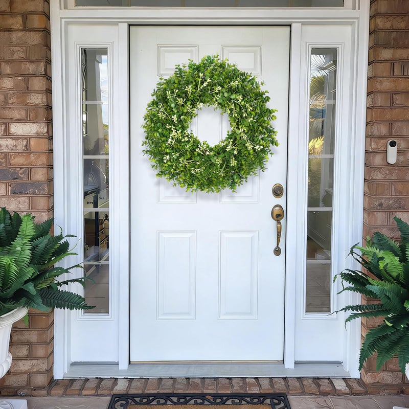 RHTRJ 26 Inch Large Greenery Eucalyptus Boxwood Wreaths Artificial Easter Summer Spring Wreaths for Front Door Outdoor All Season Spring Decorations for Home Porch Room Window Wall Farmhouse (Berries) - Image 2