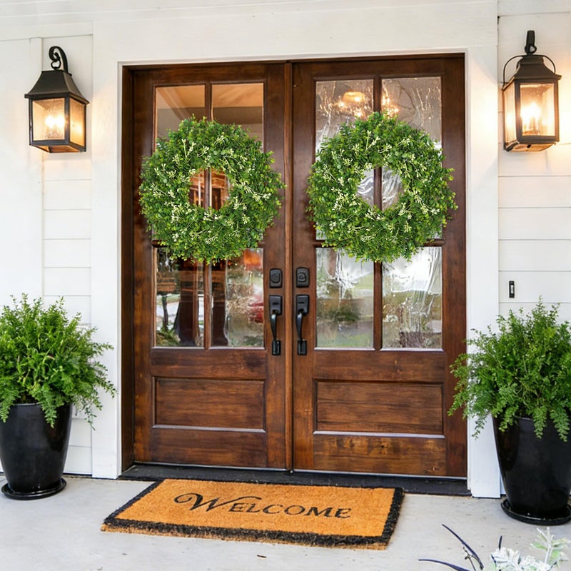 RHTRJ 26 Inch Large Greenery Eucalyptus Boxwood Wreaths Artificial Easter Summer Spring Wreaths for Front Door Outdoor All Season Spring Decorations for Home Porch Room Window Wall Farmhouse (Berries) - Image 5