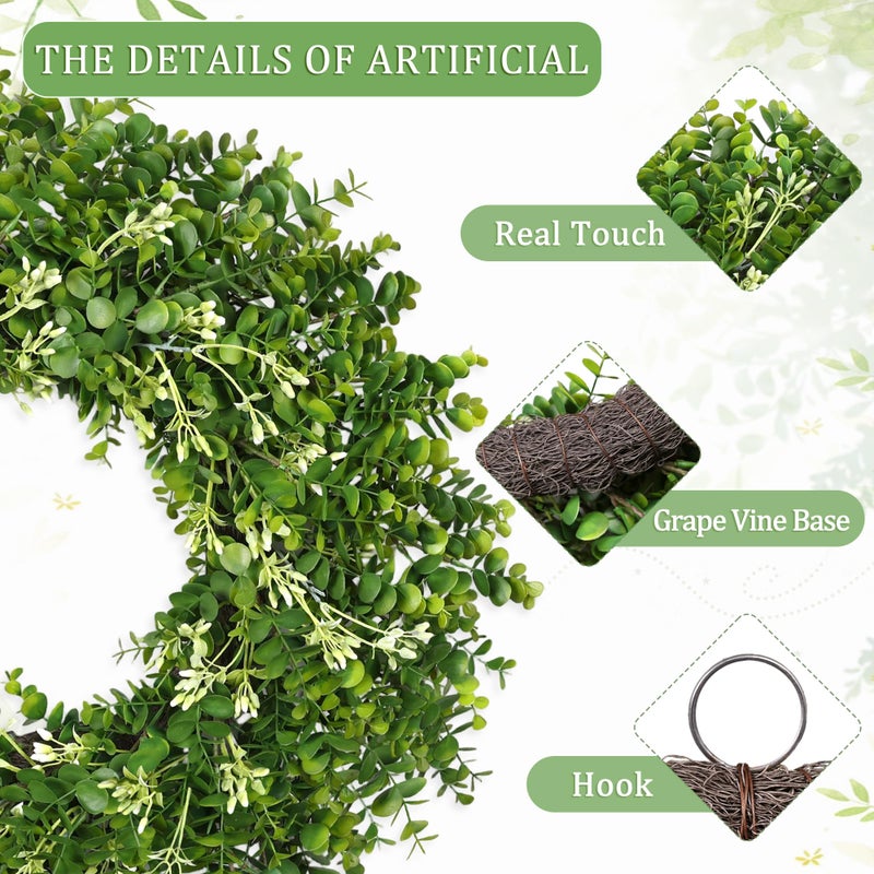 RHTRJ 26 Inch Large Greenery Eucalyptus Boxwood Wreaths Artificial Easter Summer Spring Wreaths for Front Door Outdoor All Season Spring Decorations for Home Porch Room Window Wall Farmhouse (Berries) - Image 3