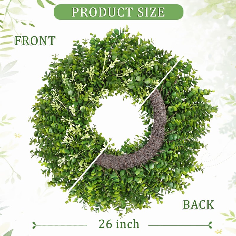 RHTRJ 26 Inch Large Greenery Eucalyptus Boxwood Wreaths Artificial Easter Summer Spring Wreaths for Front Door Outdoor All Season Spring Decorations for Home Porch Room Window Wall Farmhouse (Berries) - Image 4