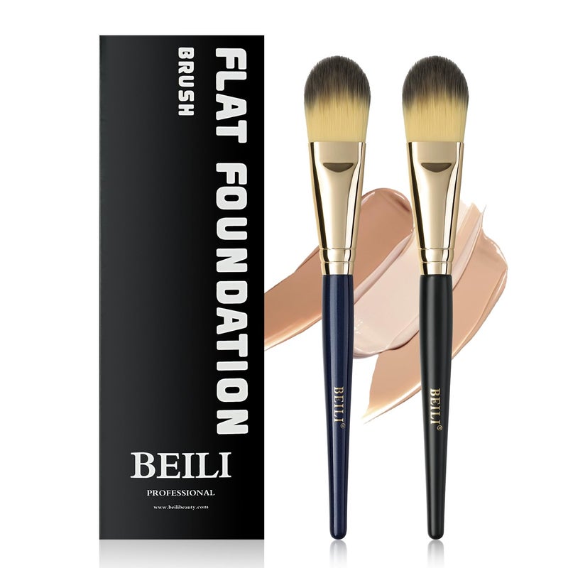BEILI Foundation Brush Set for Liquid Mask Concealer Makeup Flat Foundation Makeup Brushes for Liquid Cream Foundation Powder Buffing Blending Premium Face Makeup Brushes(2Pcs) - Image 1