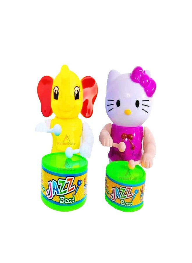 PRIMEFAIR Drummer Toy with Drumming and Dancing Action for Kids Baby Rattle Toys Set Toddler Kids. Birthday Gift, Birthday Return Gift Key-Operated (ELEPHENT-KITTY-02) - Image 1