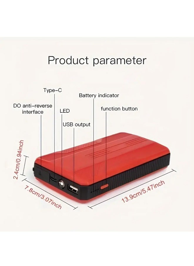 NIBEMINENT 12V Portable Emergency Car Starter: Car Emergency Start Power Air Pump Portable Battery Ignition Starter Lighting Car Air Pump Tire Car Inflator Red  - Image 2