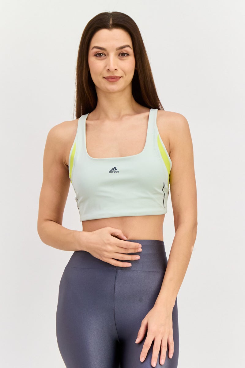 Adidas حمالة صدر رياضية للنساء بتصميم مريح ومبطنة قليلاً، لون أخضر نعناعي - Image 1