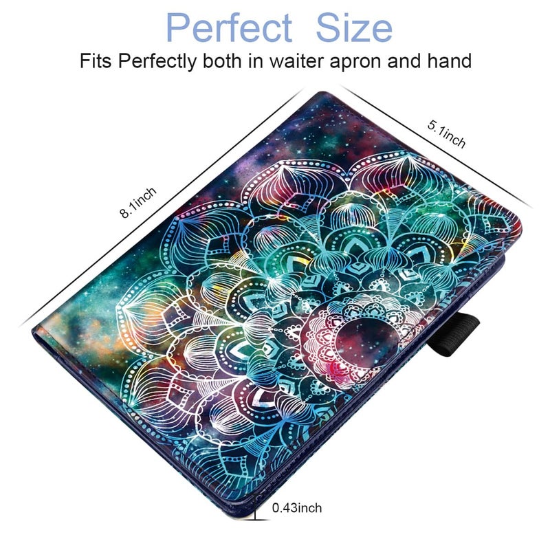 WAVEYU Cute Server Books for Waitress Waiter, Leather Guest Book Note Pad with Zipper, Money Organizer Wallet, Cash Check Bill Receipt Holder Presenter, 8x5 inch, Mandala - Image 4