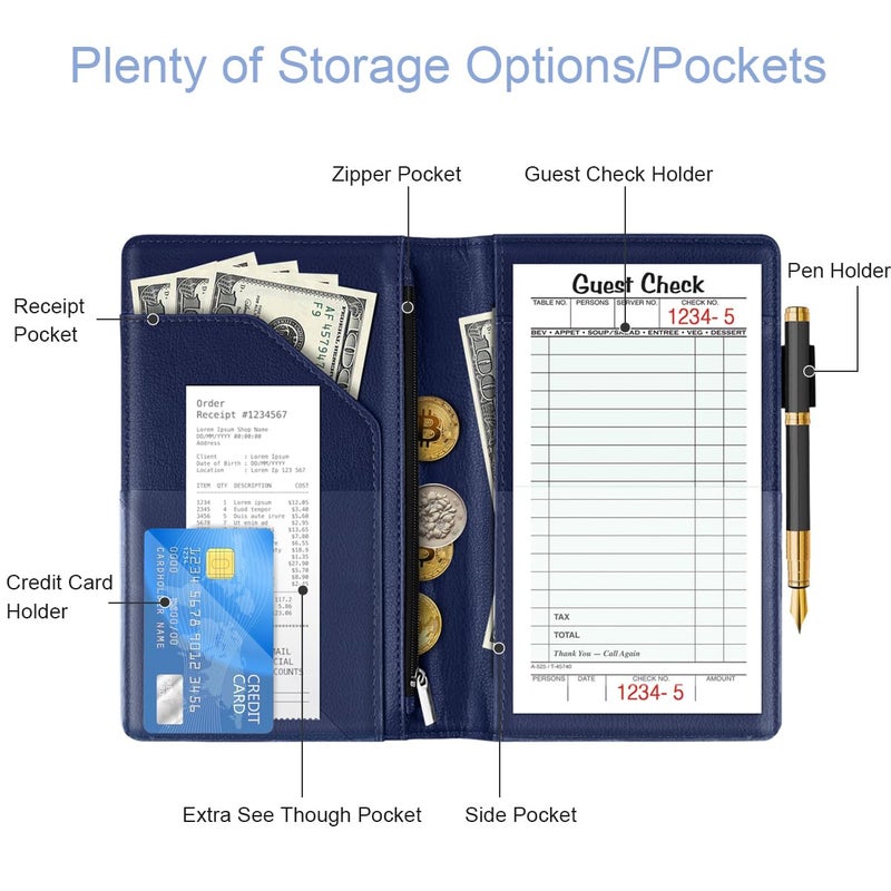 WAVEYU Cute Server Books for Waitress Waiter, Leather Guest Book Note Pad with Zipper, Money Organizer Wallet, Cash Check Bill Receipt Holder Presenter, 8x5 inch, Mandala - Image 2