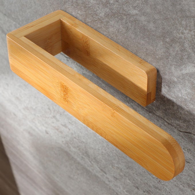 TOWEL HOLDER SELF ADHESIVE BAMBOO TOWEL RACK DECORATIVE NATURAL WOODEN TOWEL RAIL FOR BATHROOM 8 INCH WALL MOUNTED TOWEL BAR FOR KITCHEN
