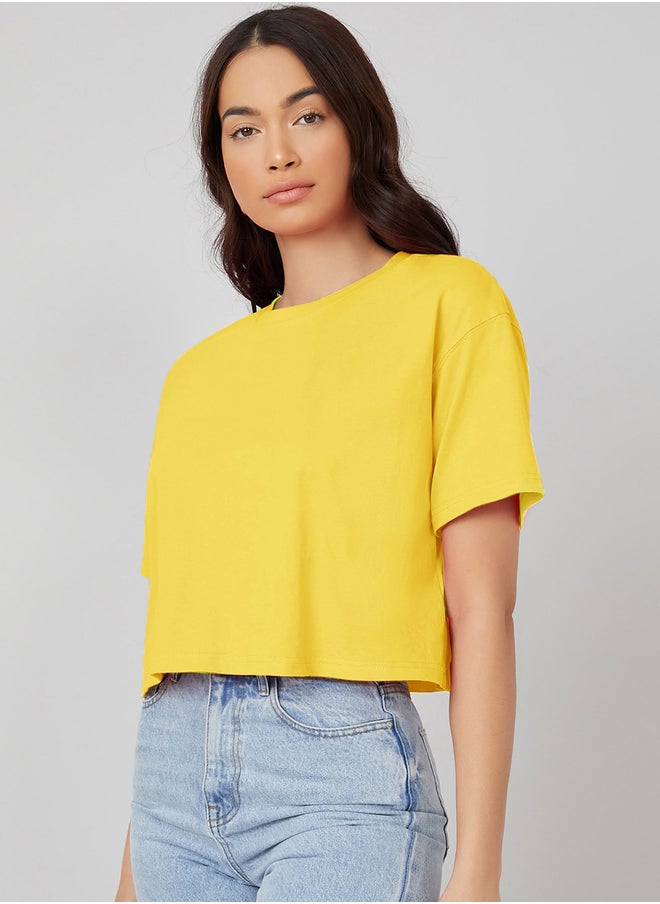 Kotty Solid Short Sleeve Oversized Crop T-Shirt  - Image 3