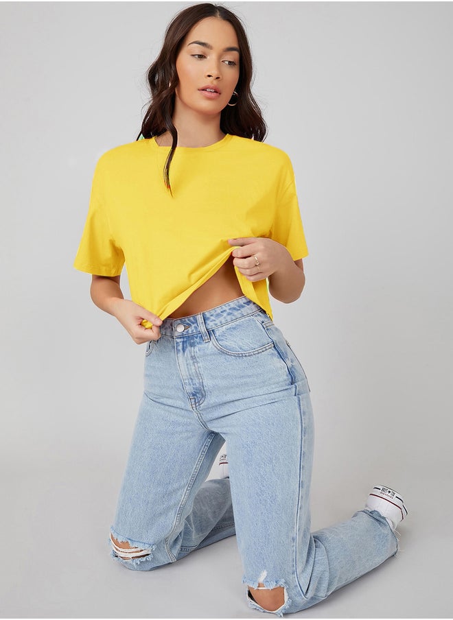 Kotty Solid Short Sleeve Oversized Crop T-Shirt  - Image 4