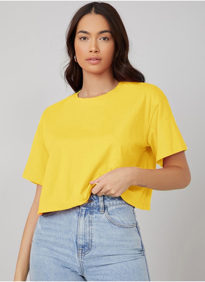 Kotty Solid Short Sleeve Oversized Crop T-Shirt  - Image 1
