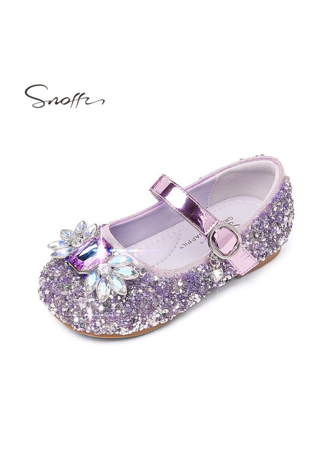 Snoffy Girls' Leather Shoes, Spring Elsa Princess Shoes, Children's Crystal Shoes, Performance Shoes For Older Kids, Soft-soled Shoes, Crystal Purple, Size 29 - Image 2