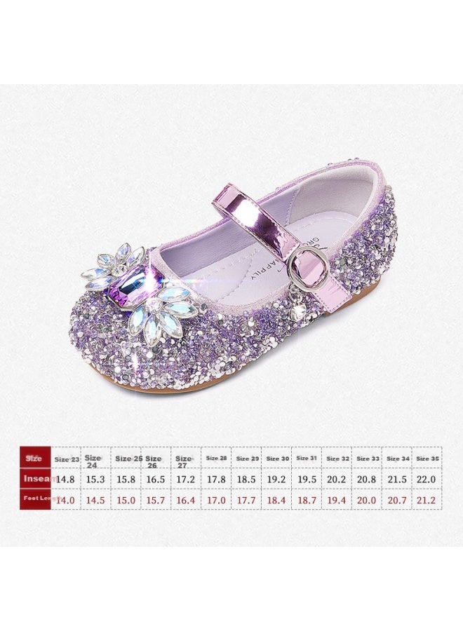 Snoffy Girls' Leather Shoes, Spring Elsa Princess Shoes, Children's Crystal Shoes, Performance Shoes For Older Kids, Soft-soled Shoes, Crystal Purple, Size 29 - Image 4