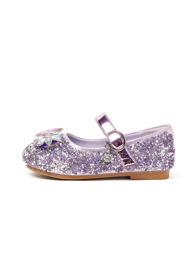Snoffy Girls' Leather Shoes, Spring Elsa Princess Shoes, Children's Crystal Shoes, Performance Shoes For Older Kids, Soft-soled Shoes, Crystal Purple, Size 29 - Image 3