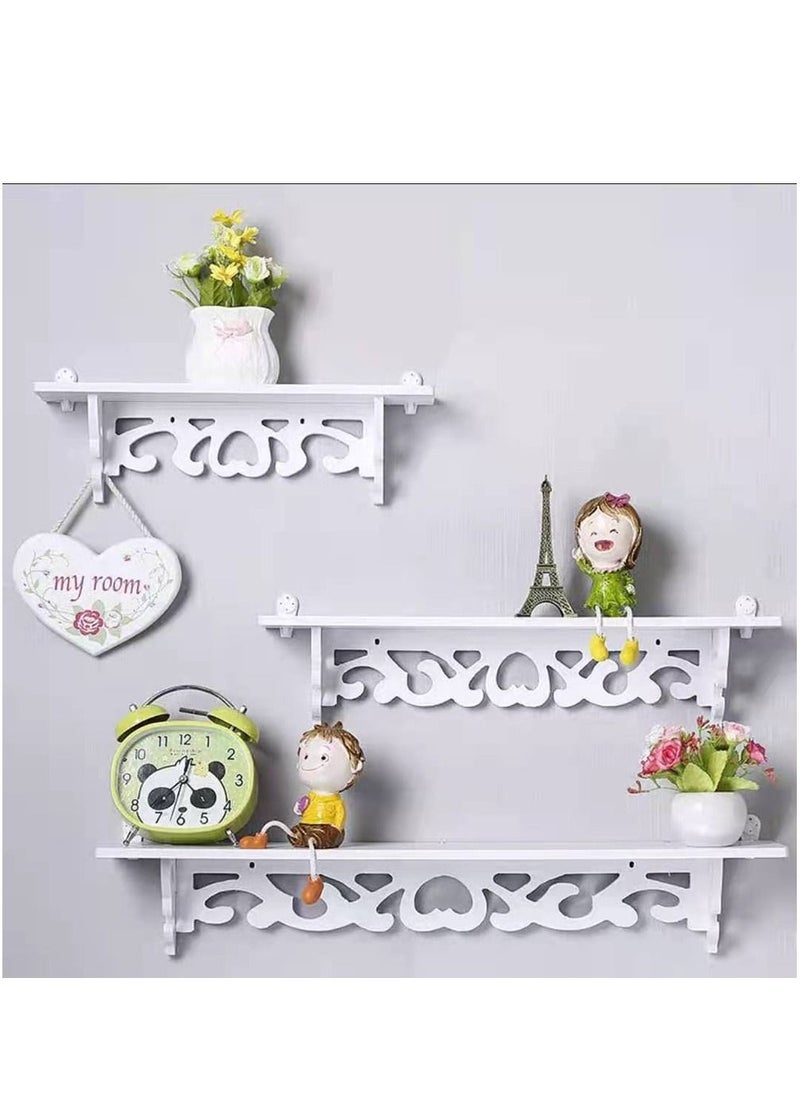 LINGWEI Wall Shelf Wall Mounted Wooden Shelf Set Of 3 Floating Shelves White Floating Shelf For Wall Display Shelf For Living room Bedroom Office Kitchen  - Image 3