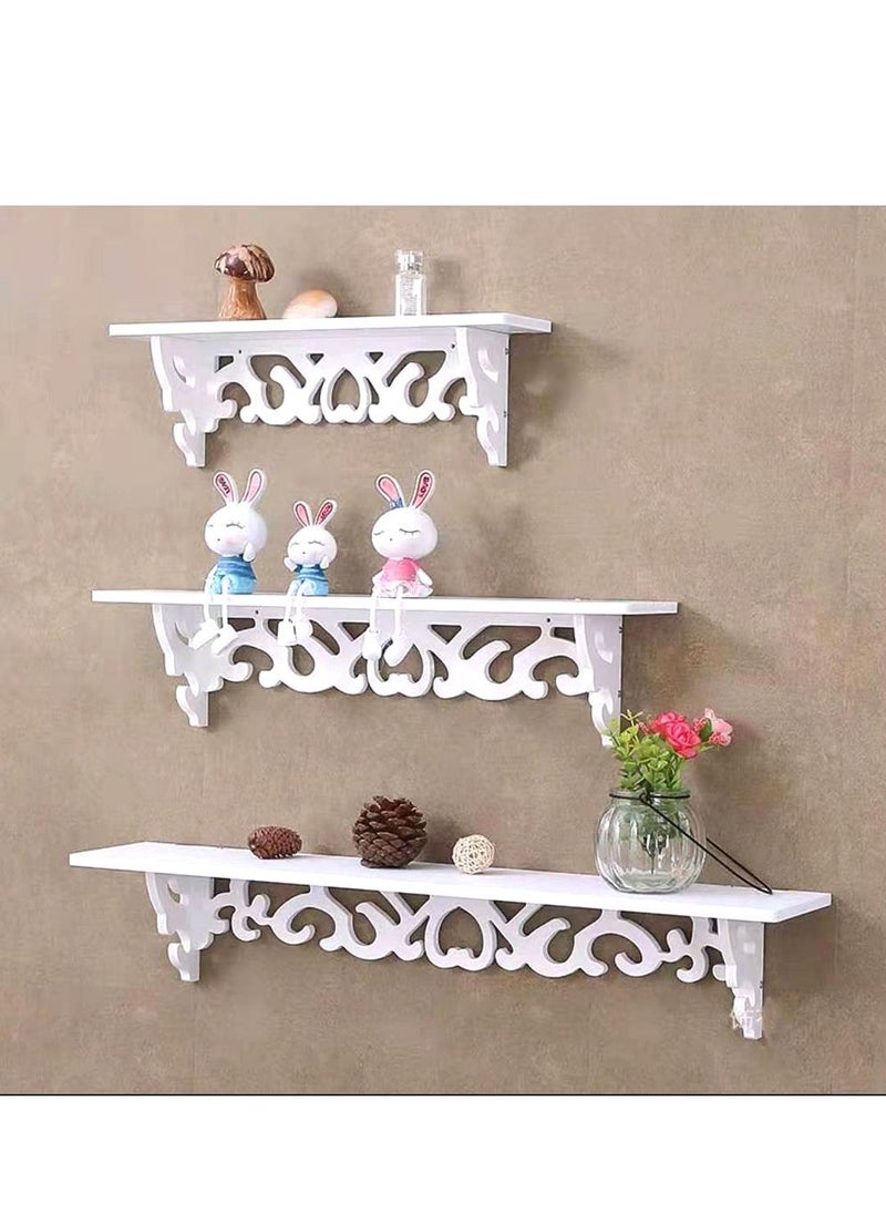 LINGWEI Wall Shelf Wall Mounted Wooden Shelf Set Of 3 Floating Shelves White Floating Shelf For Wall Display Shelf For Living room Bedroom Office Kitchen  - Image 2