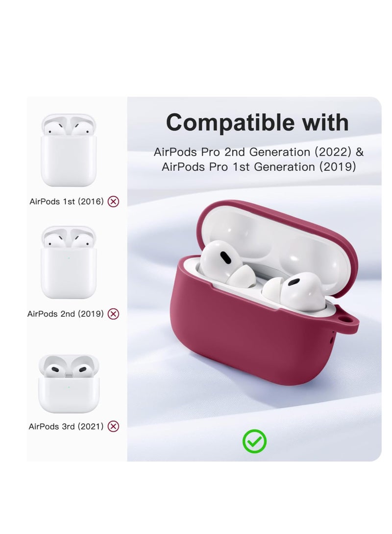 Compatible with AirPods Pro 2nd Generation Case Cover, Protective Silicone Skin with Keychain for Women Men for Apple AirPods Pro Gen 2 (2022), Front LED Visible (Rose Red) - Image 3