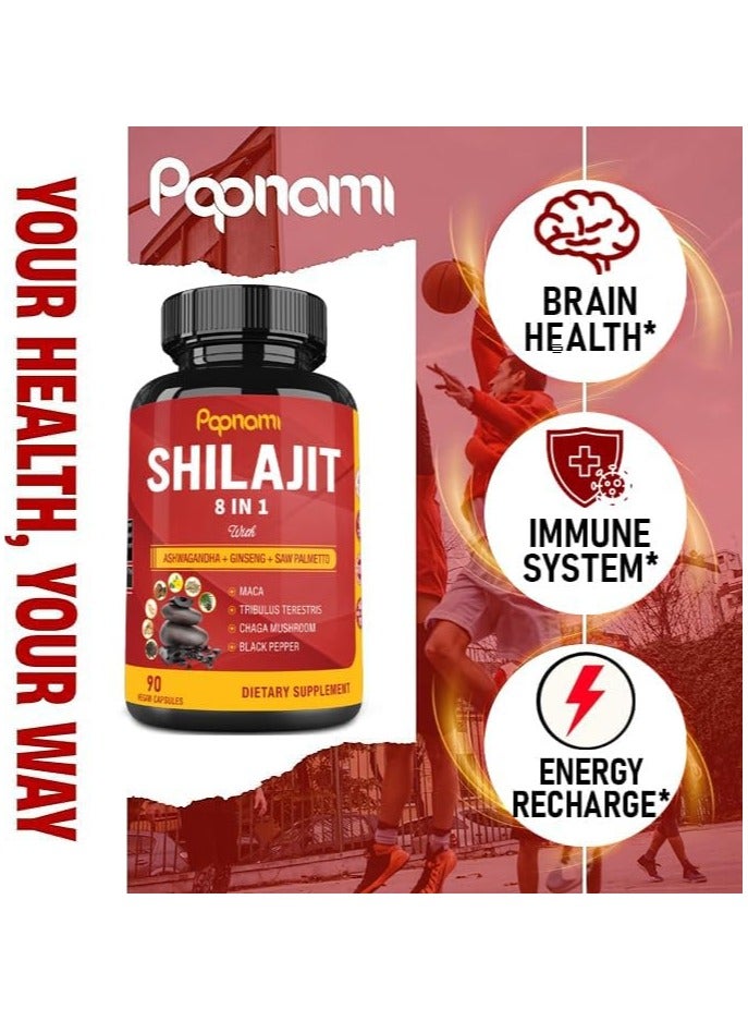 Papnami Shilajit 8 in 1 with Ashwagandha + Ginseng + Saw Palmetto, 90 Vegan Capsules - Image 4