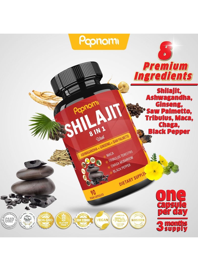 Papnami Shilajit 8 in 1 with Ashwagandha + Ginseng + Saw Palmetto, 90 Vegan Capsules - Image 5