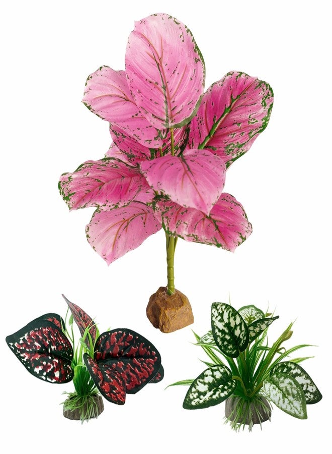 Moonorange Reptile Artificial Plants, Terrarium Plants Decorations Supplies, Aquarium Fish Tank Plants, Amphibian Habitat Hideout Tank Accessories(L Set-3pcs/F) - Image 1