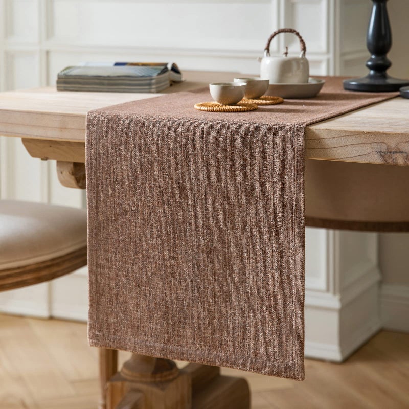 ZeeMart Burlap Style Farmhouse Table Runners 48 Inches Long  Brown Rustic Woven Dining Table Runner for Everyday Use  14x48 Inches  Brown
