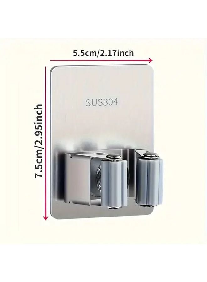 3 قطع حامل مكنسة فولاذي غير قابل للصدأ فضي حامل مكنسة مثبت على الحائط رف تخزين موفر للمساحة - Image 5